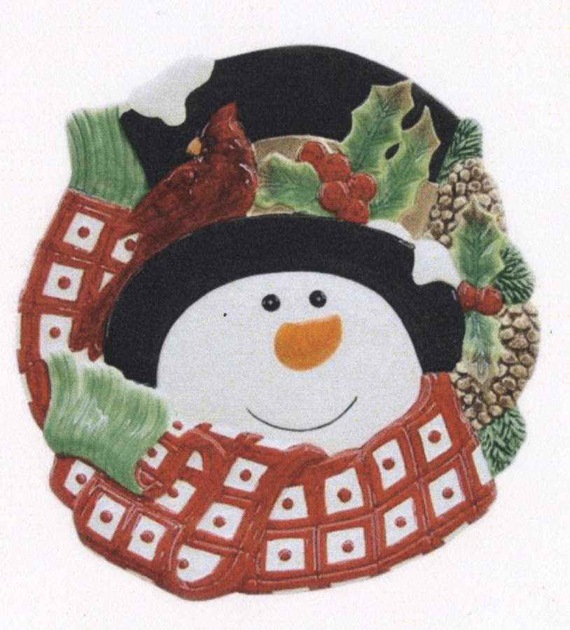 Holly Berry Snowman Figural Canape Plate by Fitz & Floyd-1
