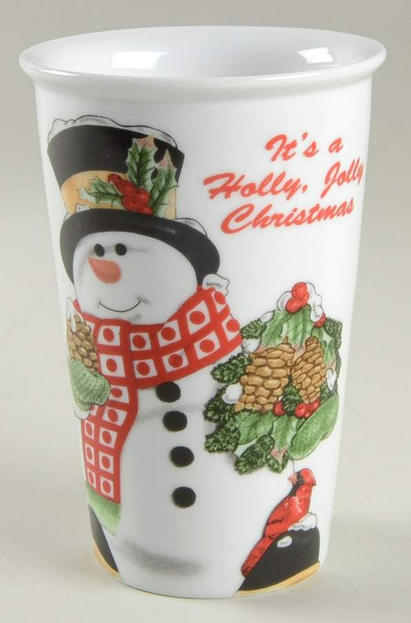 Holly Berry Snowman Travel Tumbler No Lid by Fitz & Floyd-1
