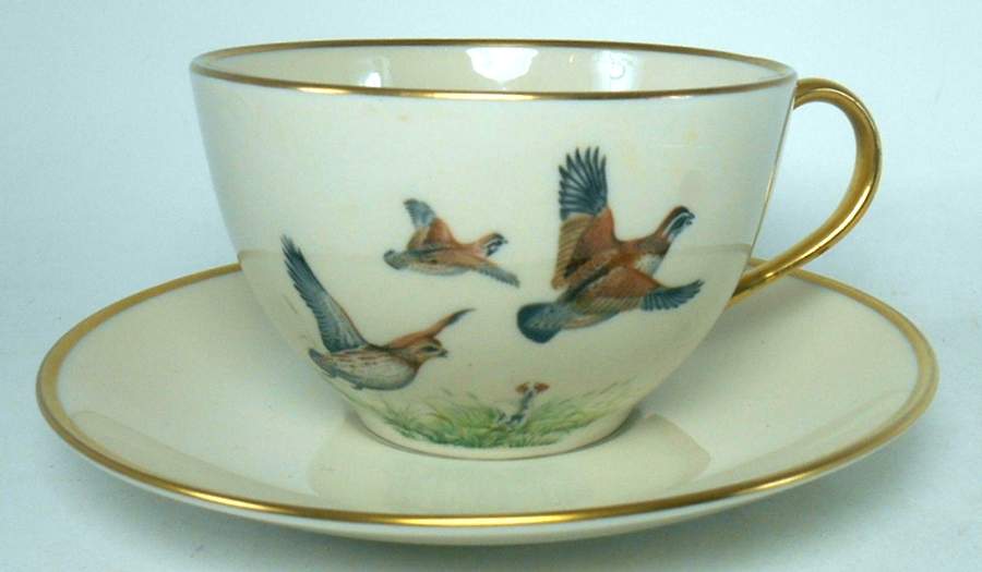 Game Birds (Gold Trim, Coupe) Flat Cup & Saucer Set by Flintridge-1