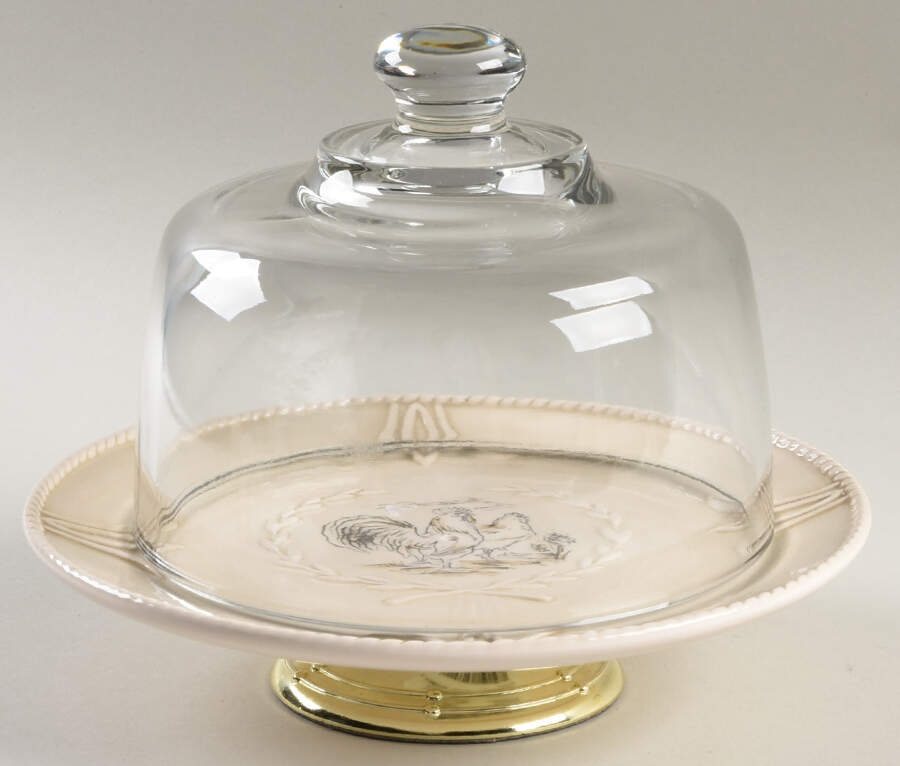 Carrington 6 1/2"-7 1/2" Footed Cheese Plate w/ Glass Dome HC by Fitz & Floyd-1