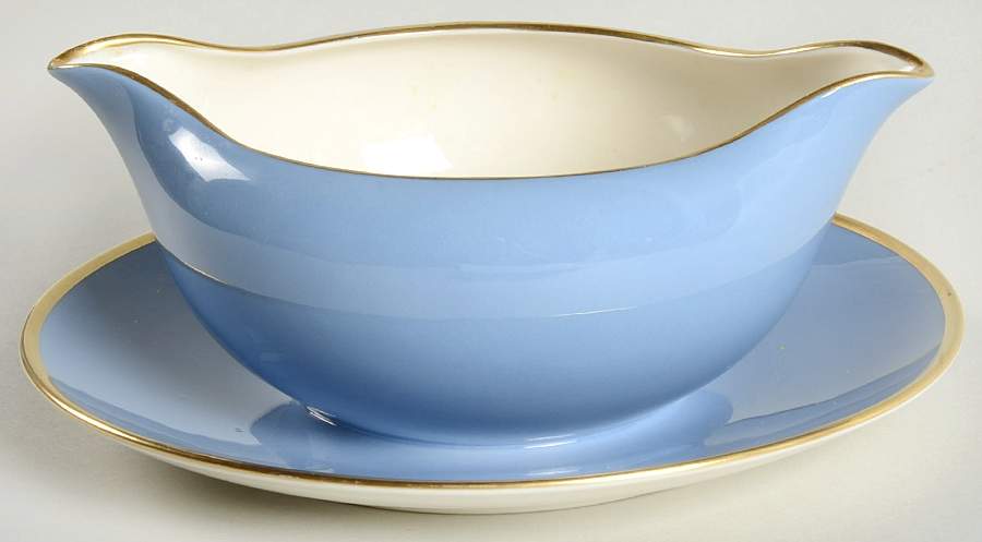 Sylvan-California Dutch Blue (Rim) Gravy Boat with Attached Underplate by Flintridge-1