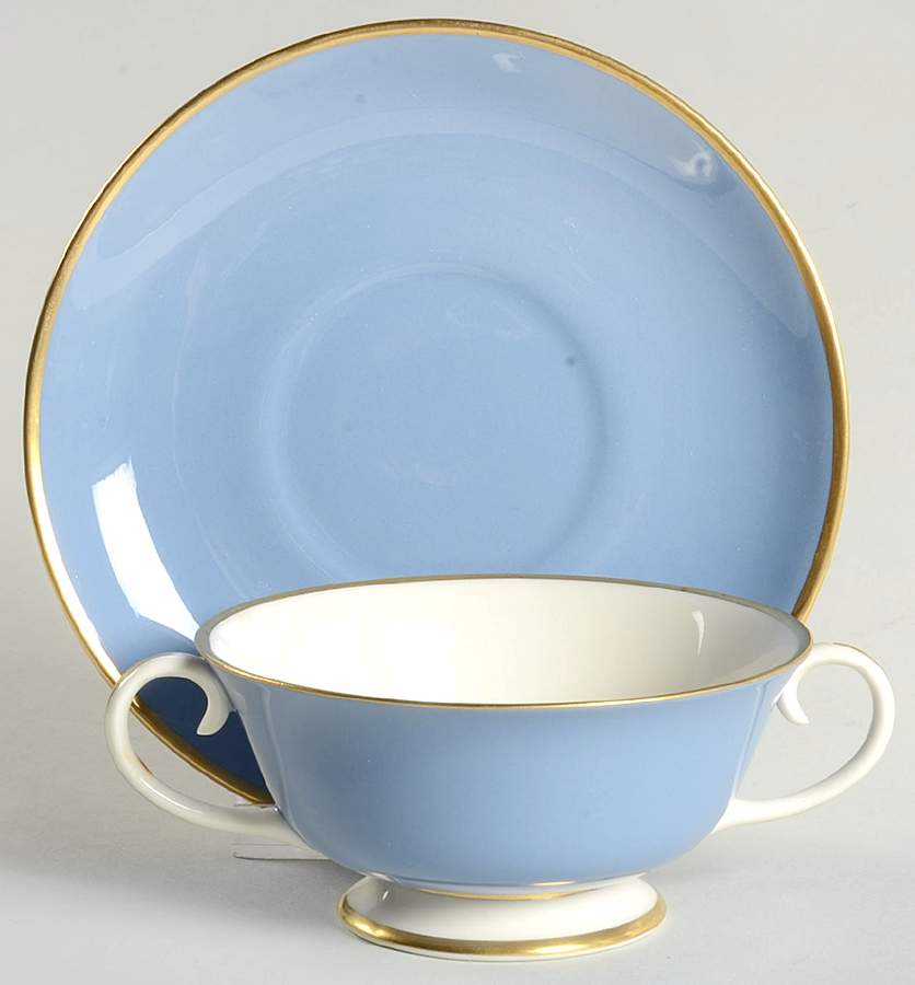 Sylvan-California Dutch Blue (Rim) Footed Cream Soup Bowl & Saucer Set by Flintridge-1