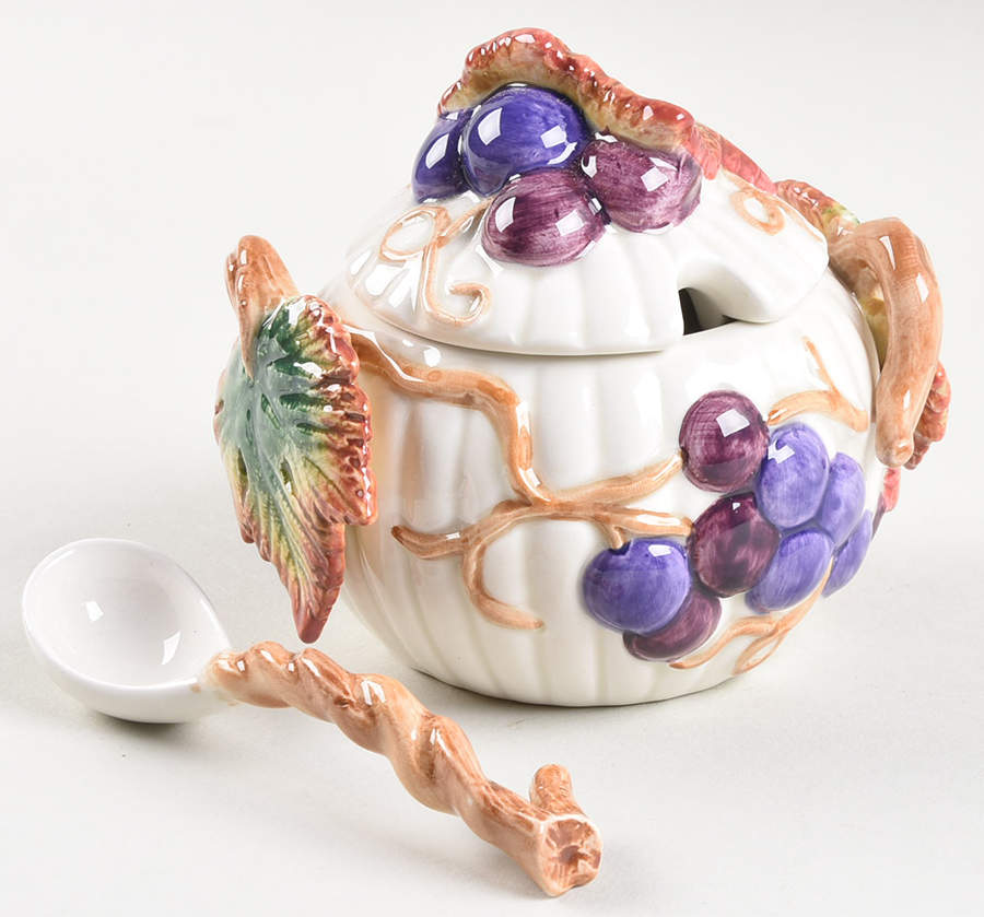 Autumn Vineyard Sugar Bowl & Lid W/Spoon by Fitz & Floyd-1