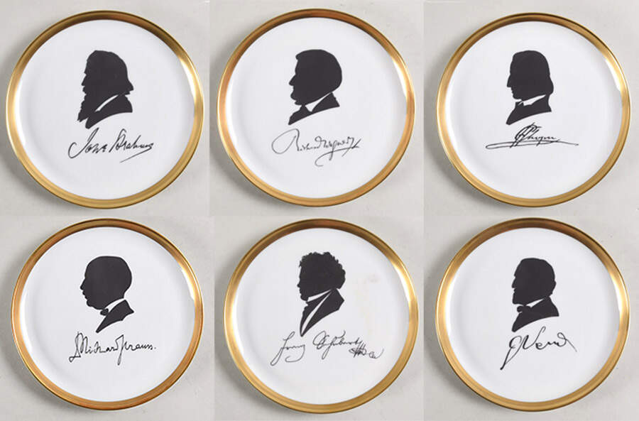 Classical Composers Dessert/Pie Plate - Set of 6 Motifs by Furstenberg-1