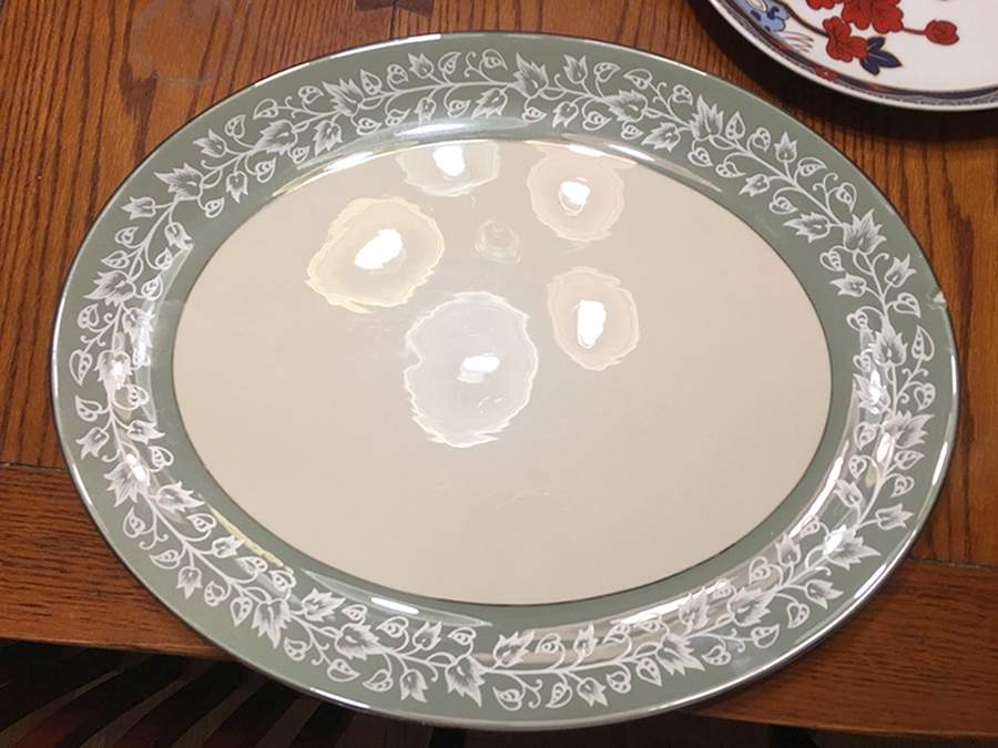 Brocade Sage Green 14" Oval Serving Platter by Flintridge-1