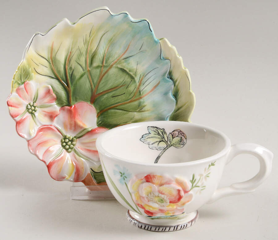 English Garden Footed Cup & Saucer Set by Fitz and Floyd-1