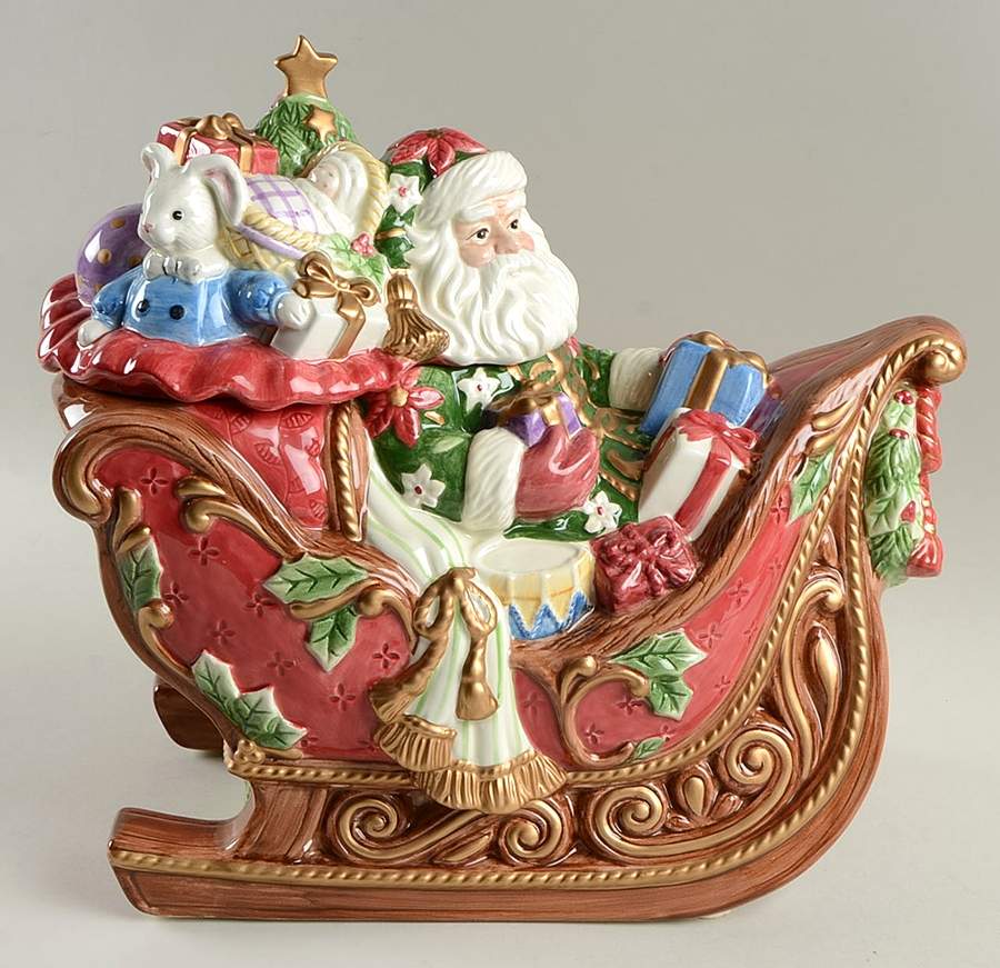 Santa's Sleigh Figural Cookie Jar & Lid by Fitz & Floyd-1