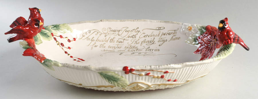 Cardinal Holiday Centerpiece/Console Bowl by Fitz and Floyd-1