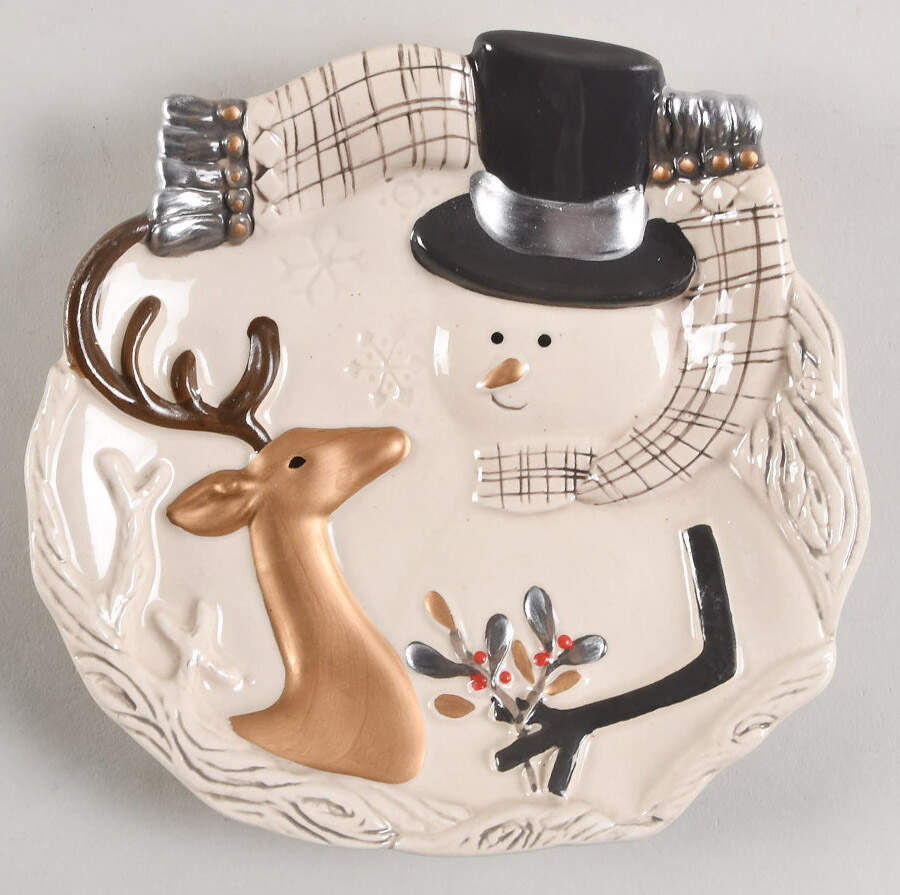 Wintry Woods Snowman Snack/Canape Plate by Fitz & Floyd-1