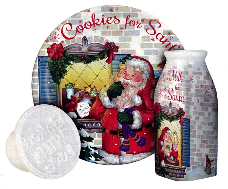 Welcome Santa 3 Piece Cookies for Santa Set (Plate,Bottle & Press) by Fitz & Floyd-1