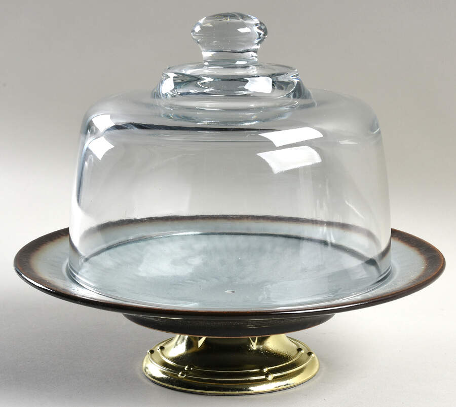 Angelica 6 1/2"-7 1/2" Footed Cheese Plate w/ Glass Dome HC by Food Network-1
