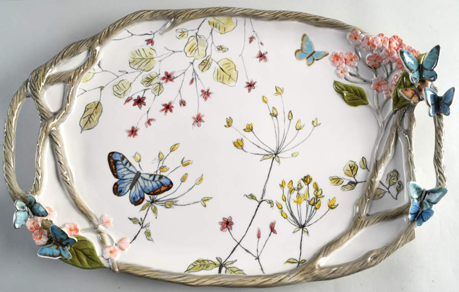 Butterfly Fields 18" Oval Handled Platter by Fitz & Floyd-1