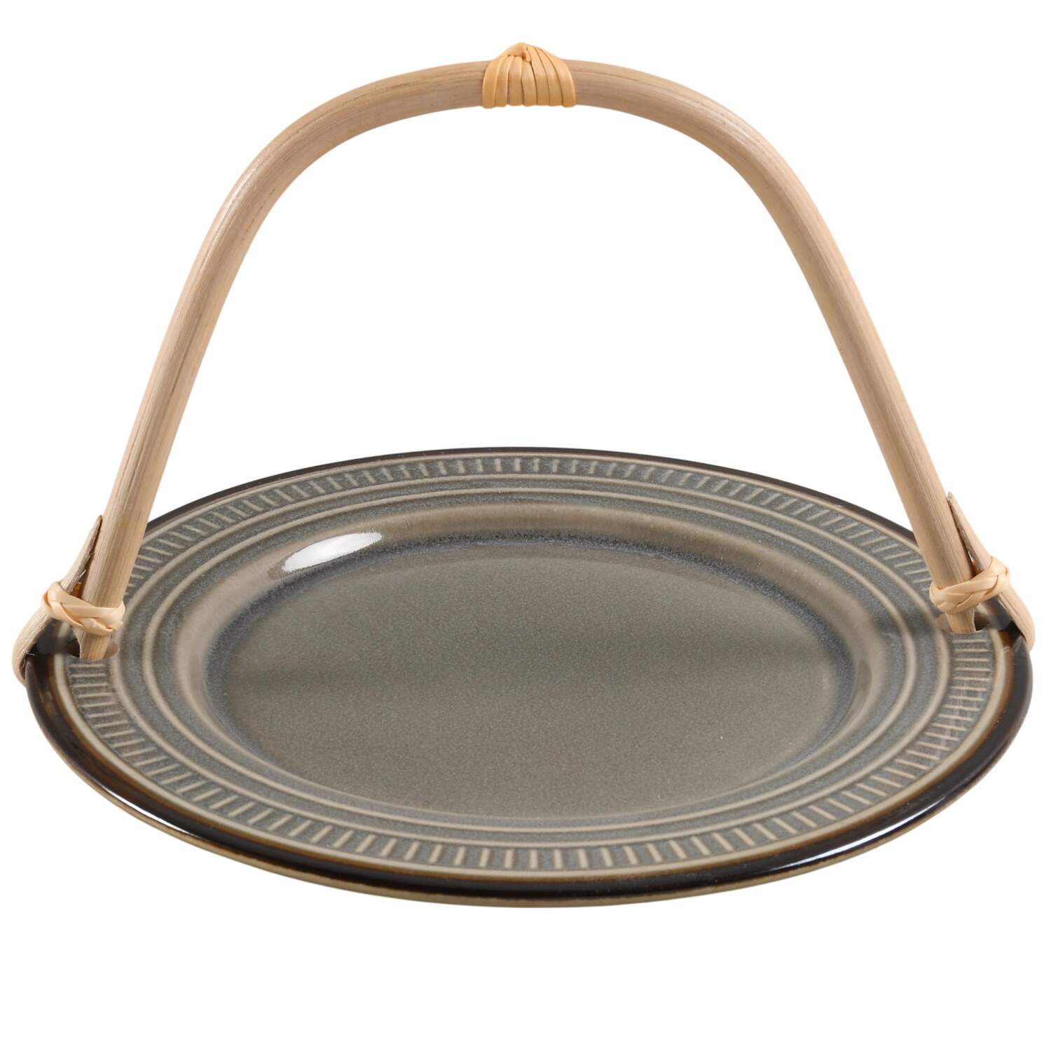 Biscotti Gray 5 3/8"-5 5/8" Bamboo Handled Serving Plate  HC by Food Network-1