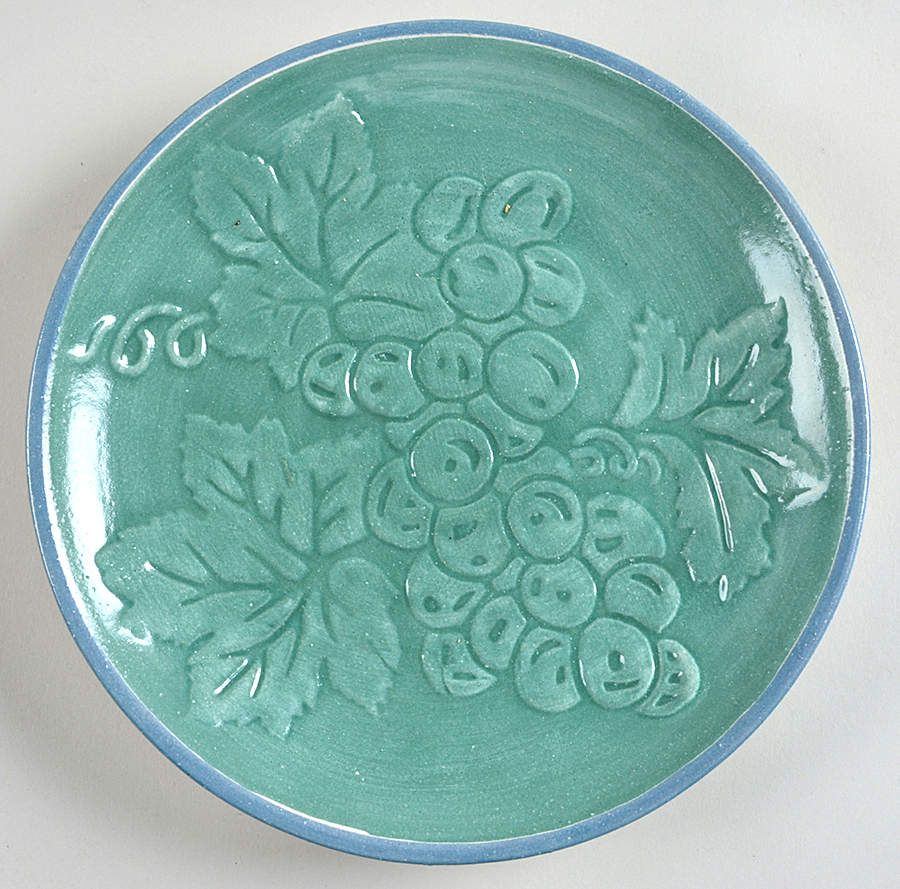 Grape Garland Embossed Green (Blue Trim) Coupe Salad Plate by Fioriware-1