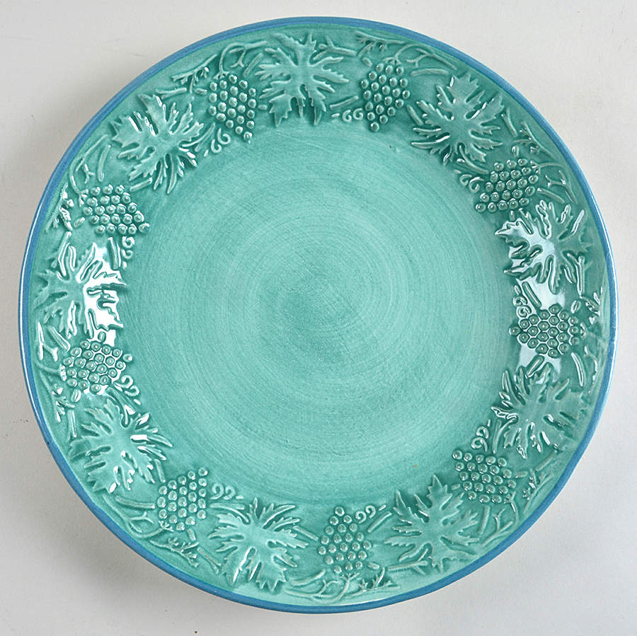 Grape Garland Embossed Green (Blue Trim) Dinner Plate by Fioriware-1