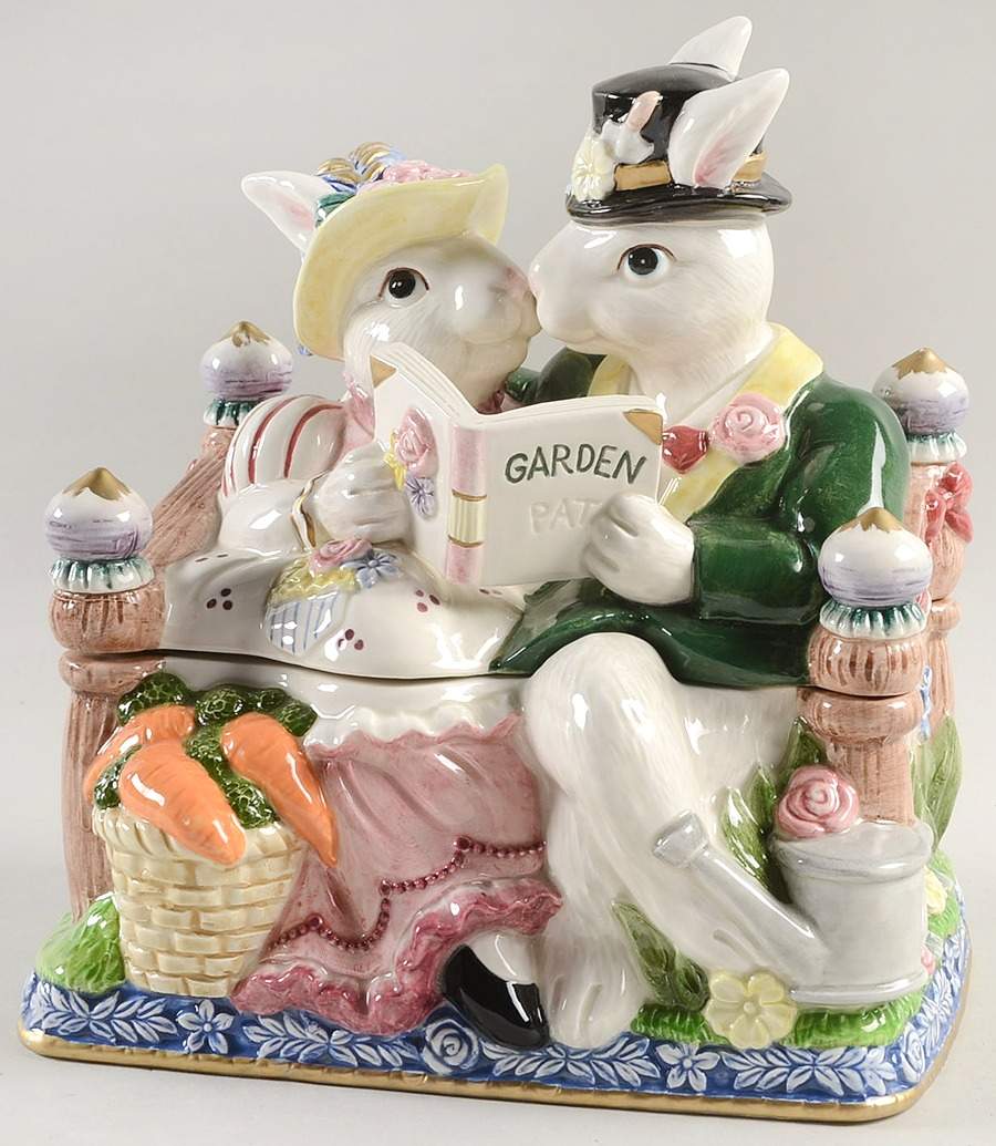 Garden Party Rabbits Cookie Jar & Lid by Fitz & Floyd-1