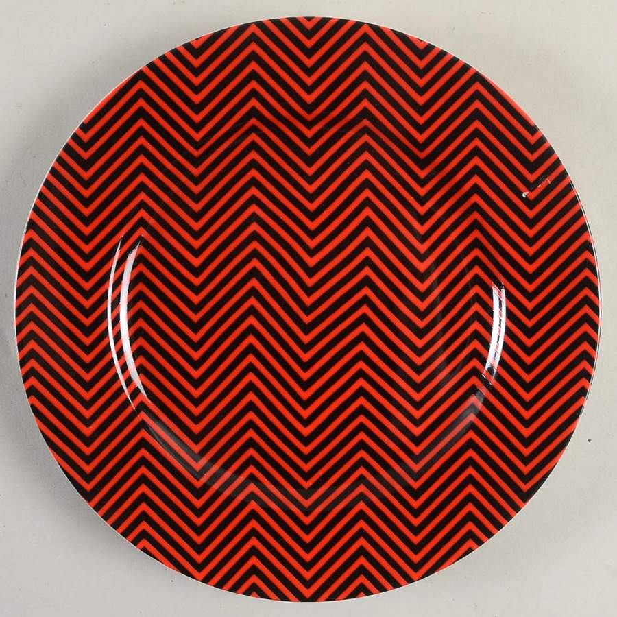 Herringbone (Red on Black) Salad Plate by Fitz & Floyd-1