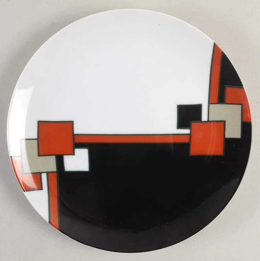 Cubique (Terra Cotta, Greige on Black) Salad Plate by Fitz & Floyd-1