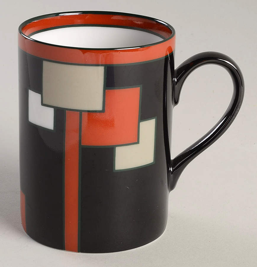 Cubique (Terra Cotta, Greige on Black) Mug by Fitz & Floyd-1