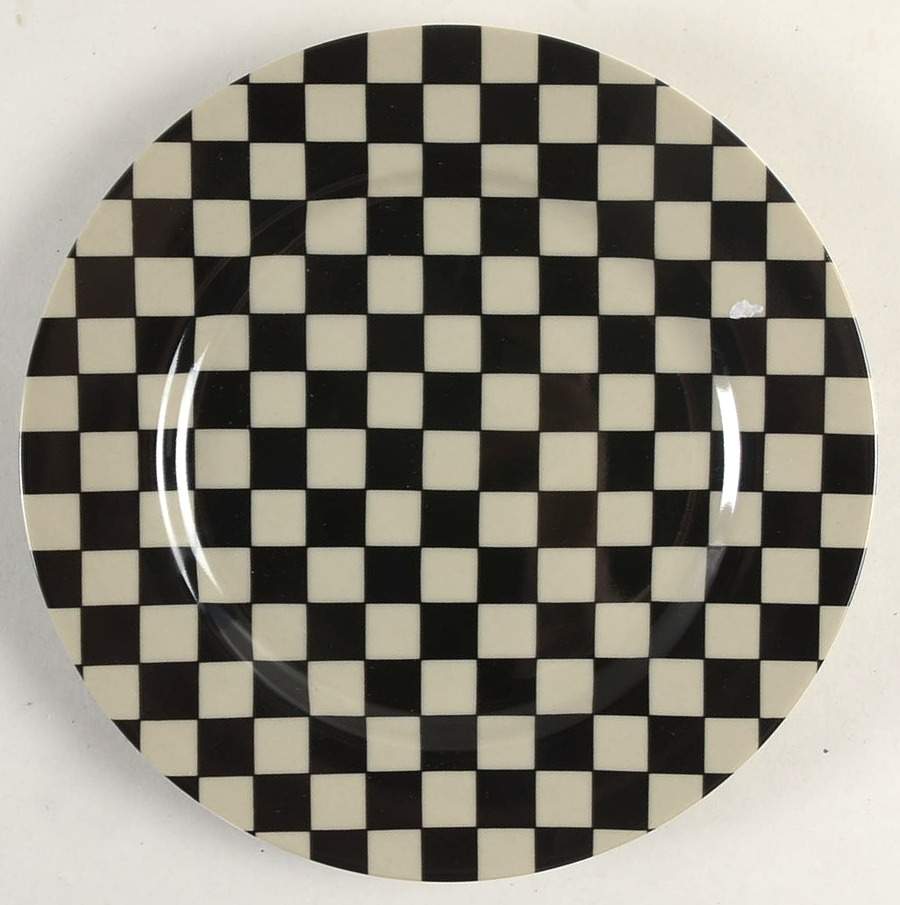 Checks (Black on Greige) Salad Plate by Fitz & Floyd-1