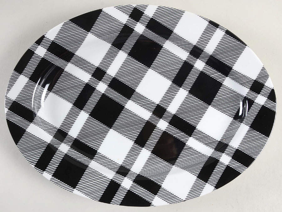 Black and White Plaid 14" Oval Serving Platter by Fitz & Floyd-1