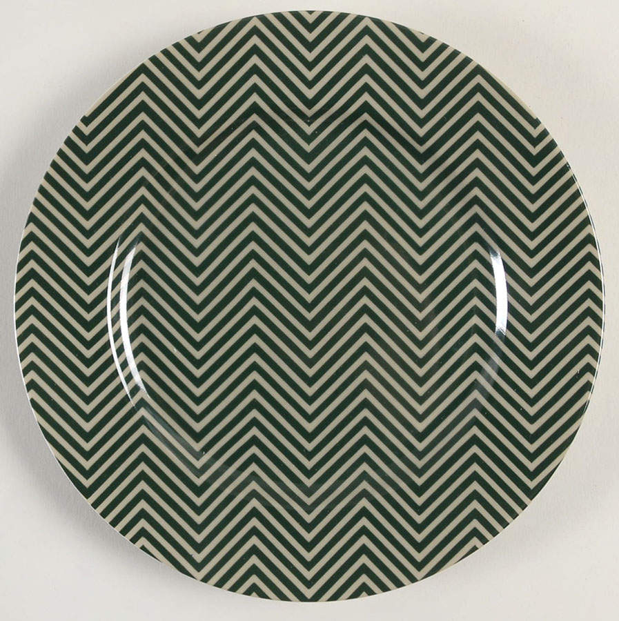 Herringbone (Greige on Hunter Green) Salad Plate by Fitz & Floyd-1