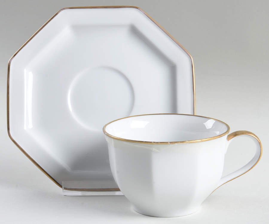 Etoile Blanche (White) Flat Cup & Saucer Set by Fitz & Floyd-1