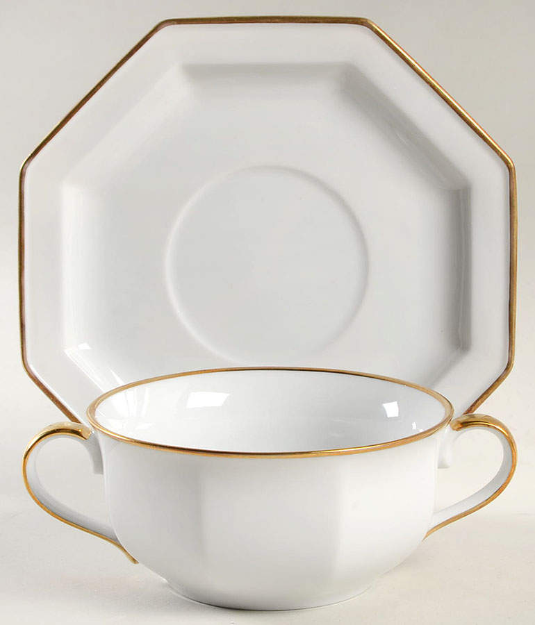 Etoile Blanche (White) Flat Cream Soup Bowl & Saucer Set by Fitz & Floyd-1