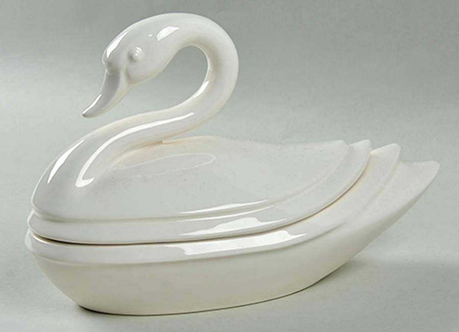 French Deco Swans Figural Covered Box by Fitz & Floyd-1