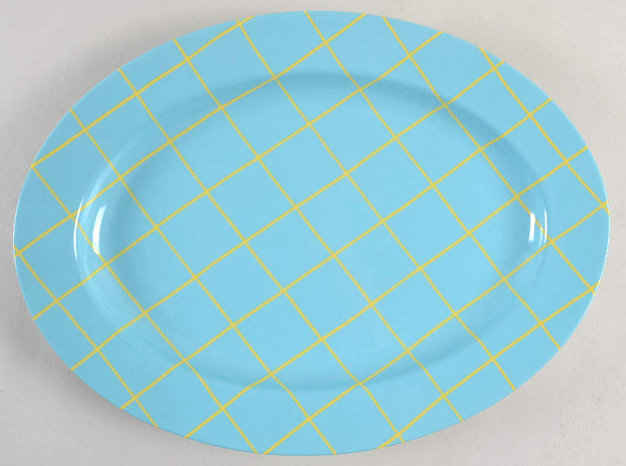 Windowpane-Yellow on Turquoise 14" Oval Serving Platter by Fitz & Floyd-1
