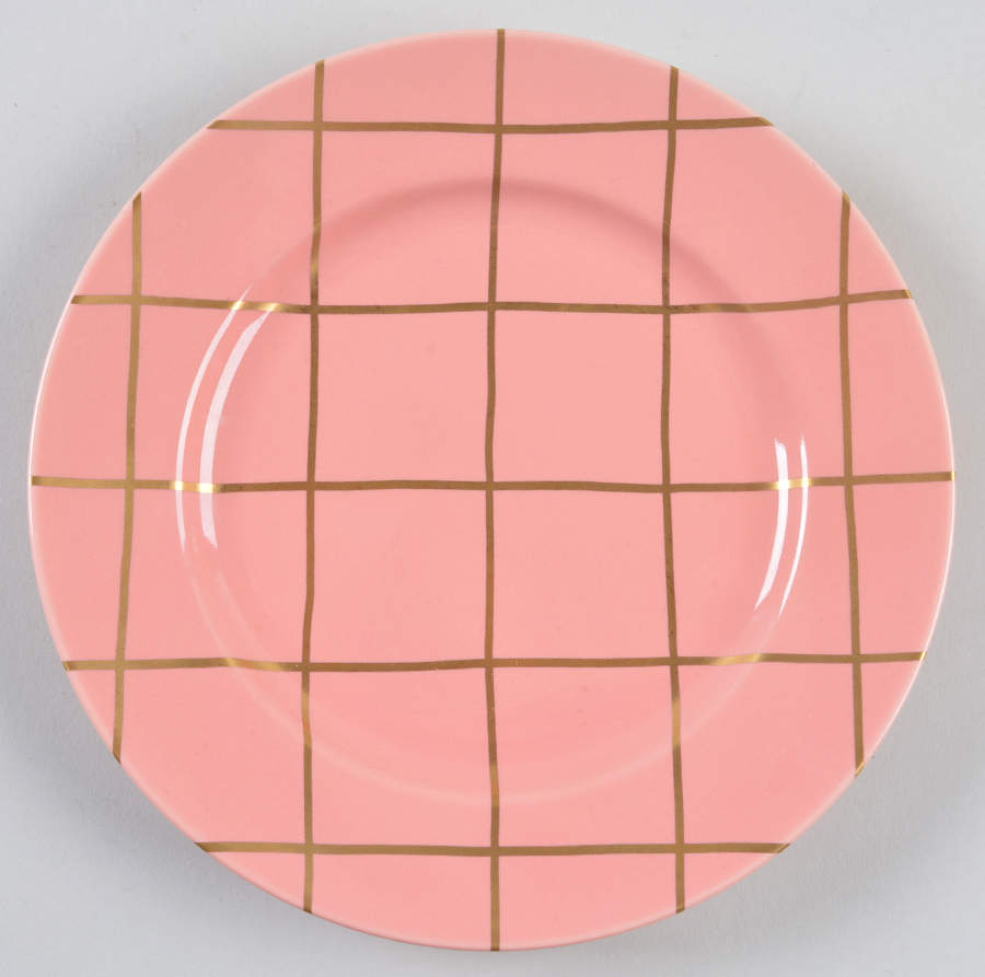 Windowpane (Gold Stripes on Peach Coral) Salad Plate by Fitz & Floyd-1