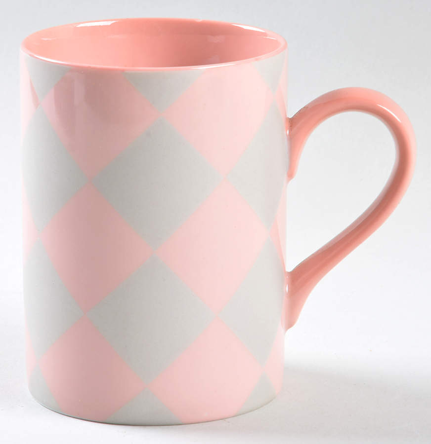 Harlequin (Peach Coral Diamonds on Satin Silver) Mug by Fitz & Floyd-1
