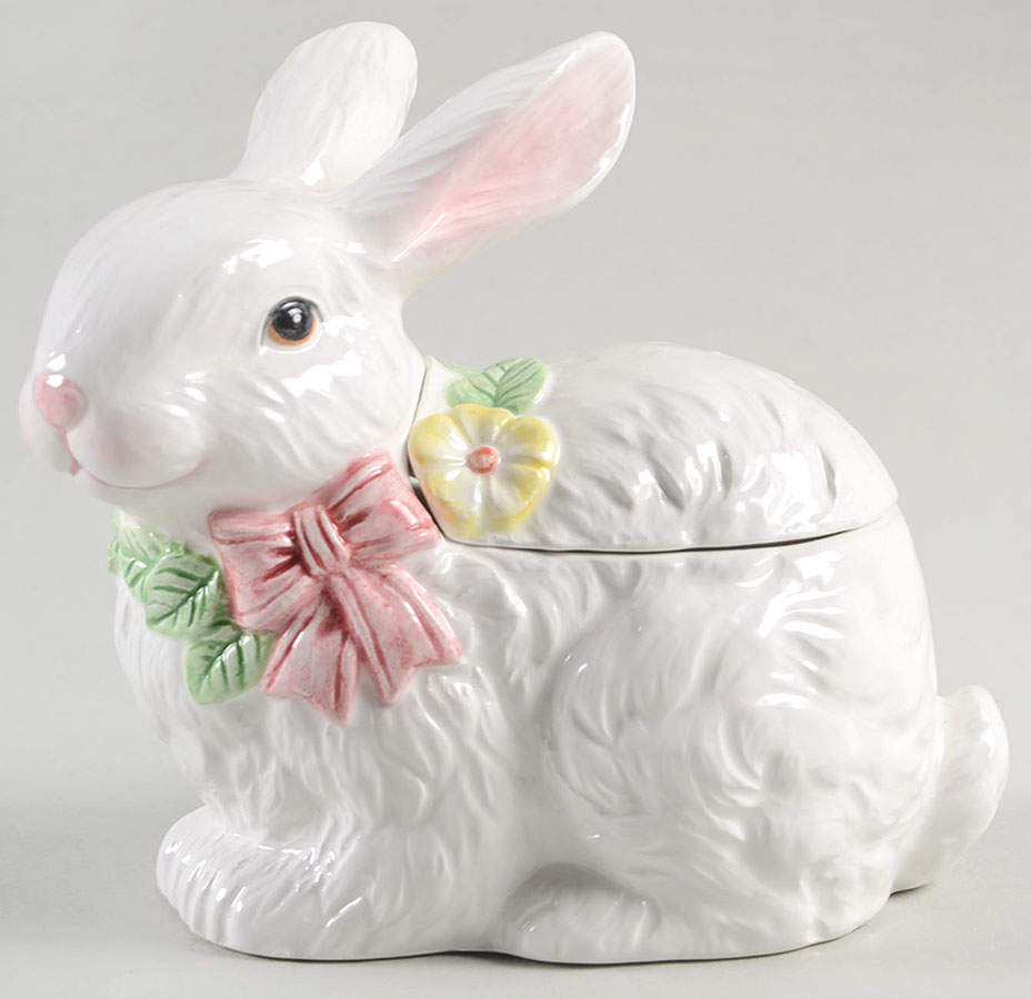 Rabbit with Ribbon Sugar Bowl & Lid by Fitz & Floyd-1
