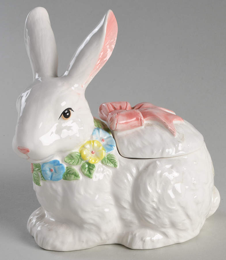 Rabbit with Ribbon Figural Box & Lid by Fitz & Floyd-1