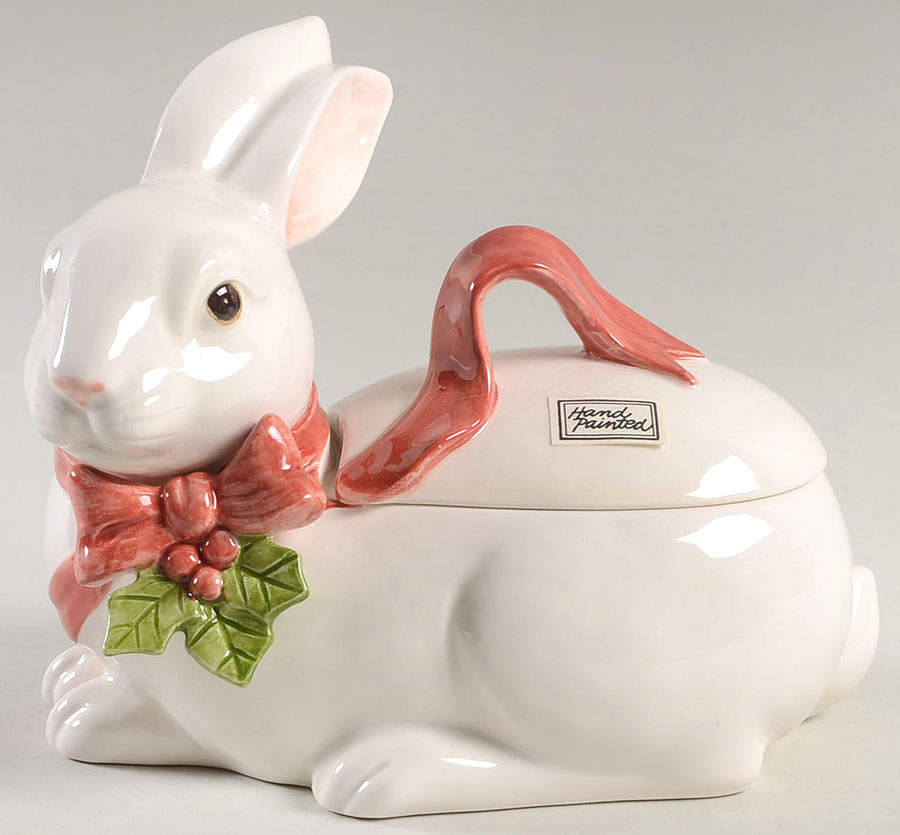 Christmas Rabbit Candy Box & Lid by Fitz & Floyd-1