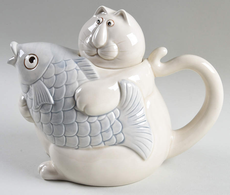 Cat-Fish Teapot & Lid by Fitz & Floyd-1