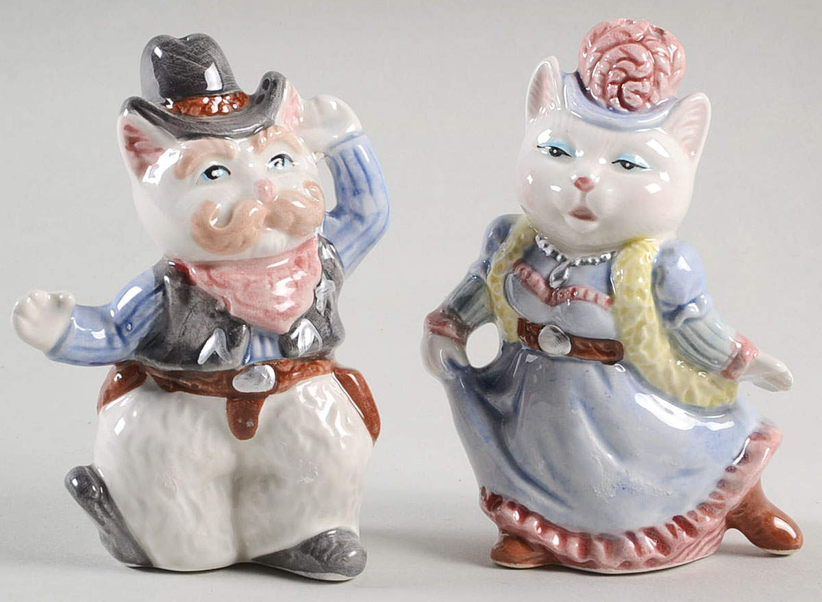 Cowboy Cats Figural Salt & Pepper Set by Fitz & Floyd-1