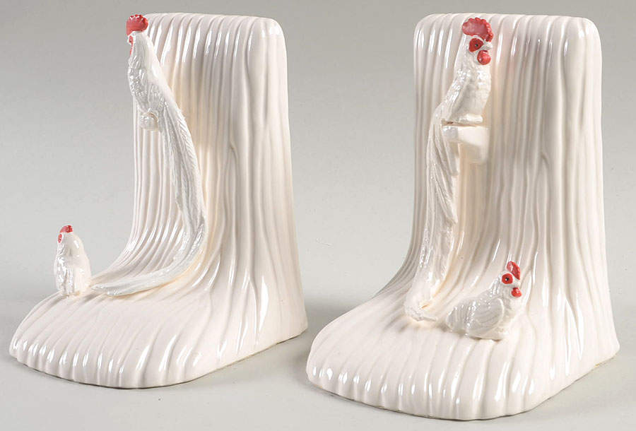 Long Feather Chicken China Bookend - Set of 2 by Fitz & Floyd-1