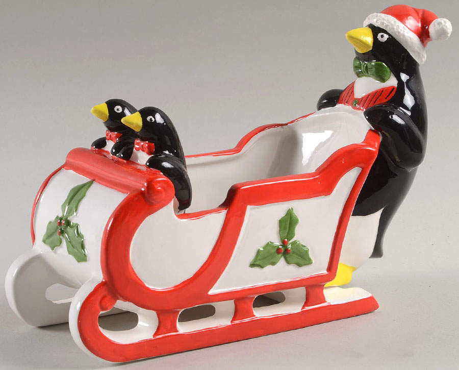 Santa Penguin Sleigh Candy Dish by Fitz & Floyd-1