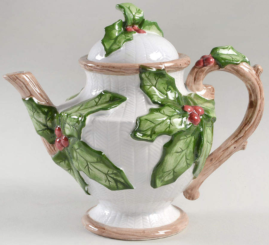Holly Herringbone Teapot & Lid by Fitz & Floyd-1