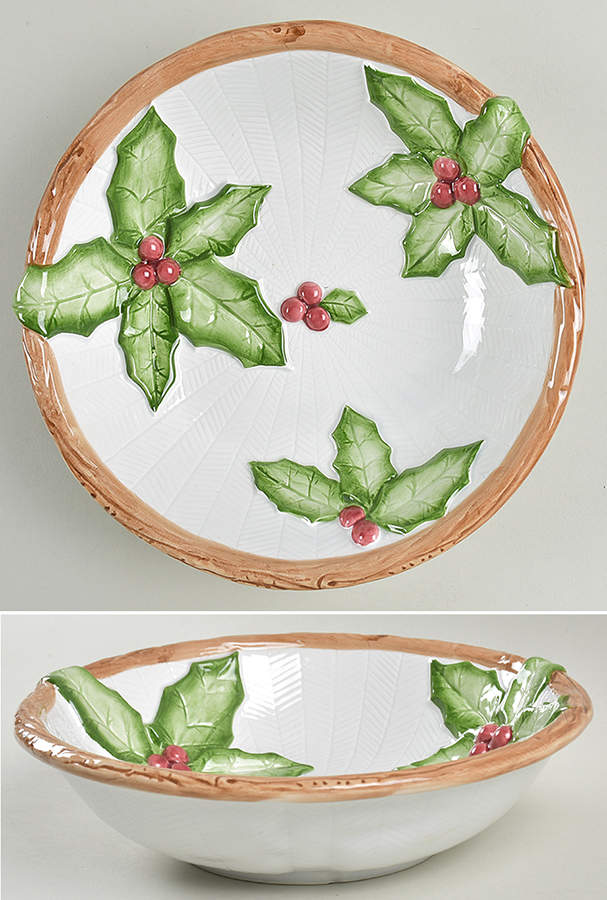 Holly Herringbone 9" Round Vegetable Bowl by Fitz & Floyd-1