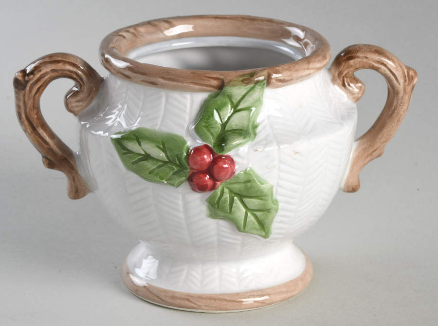 Holly Herringbone Sugar Bowl No Lid by Fitz & Floyd-1