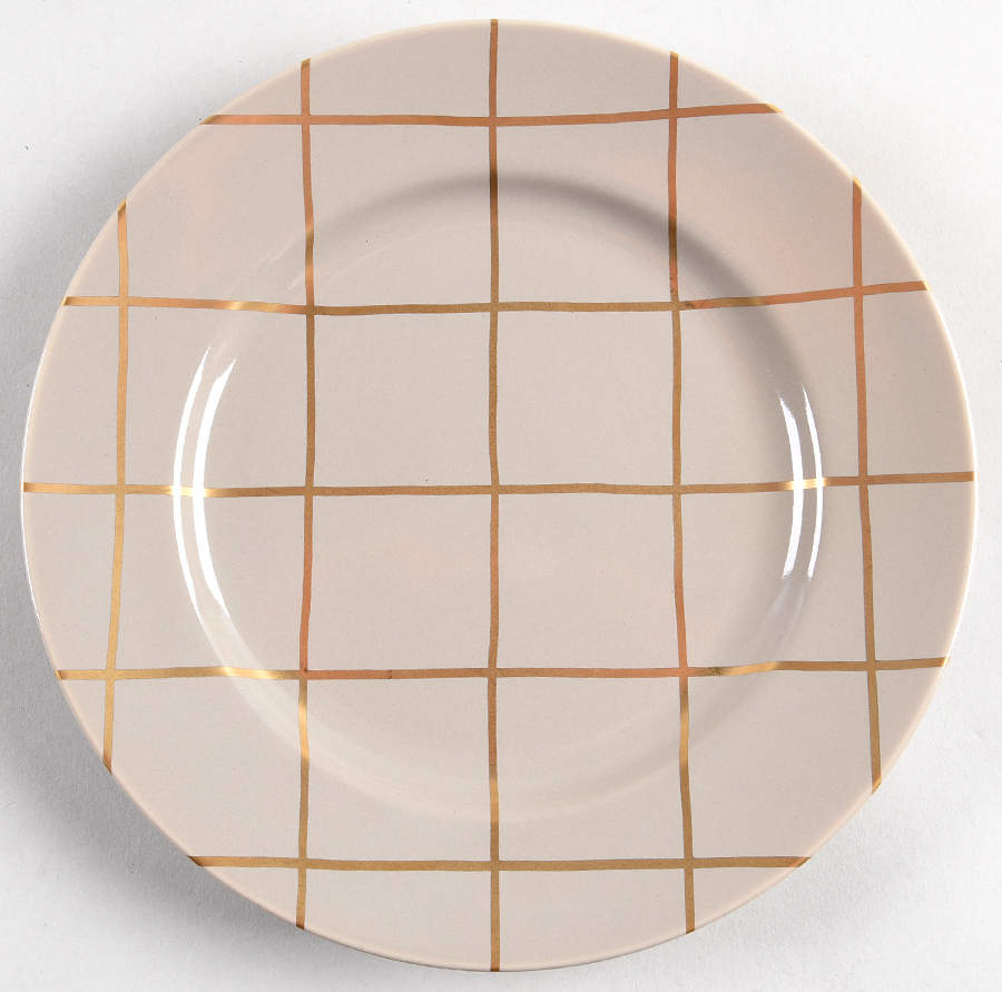 Windowpane (Gold Stripes on Greige) Salad Plate by Fitz & Floyd-1