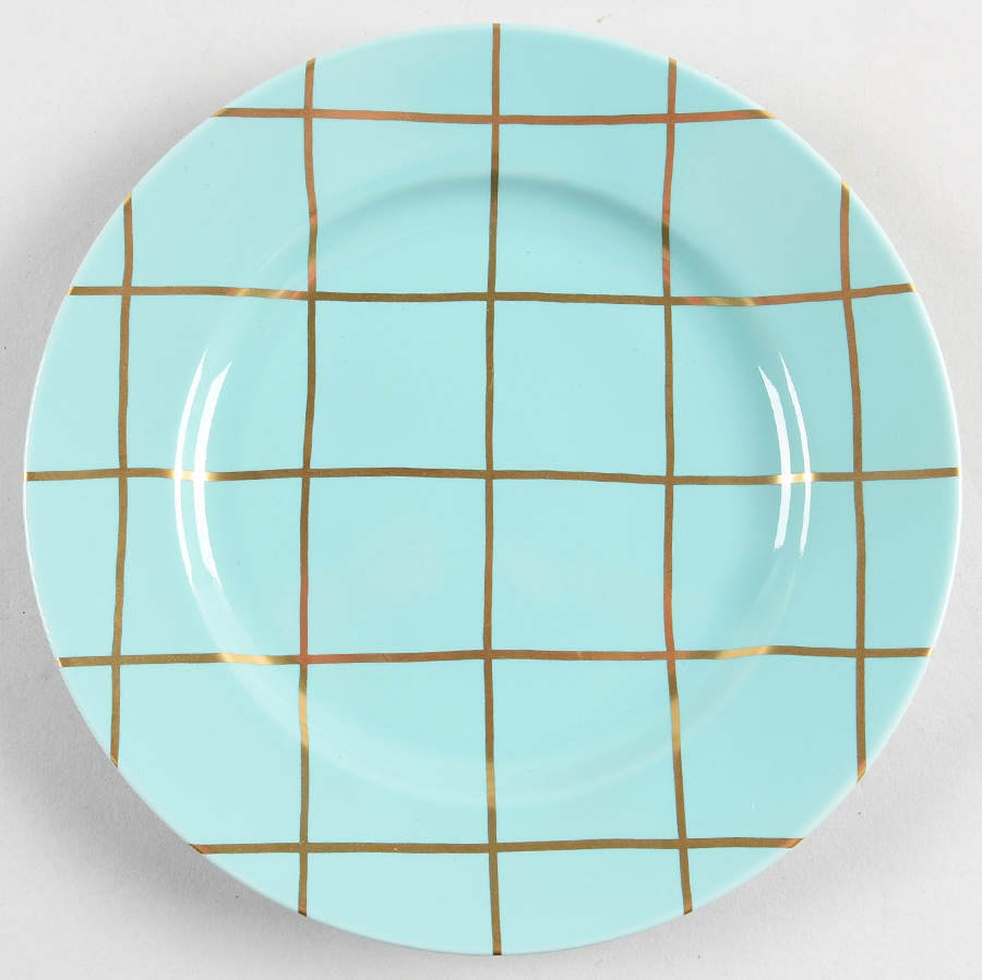 Windowpane (Gold Stripes on Turquoise) Salad Plate by Fitz & Floyd-1