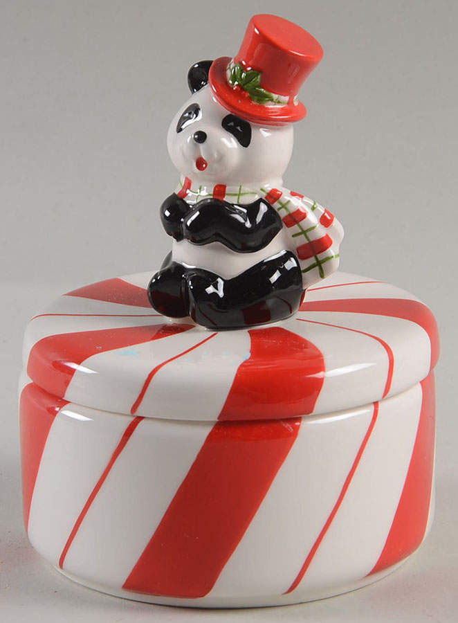 Christmas Panda 3" Round Box & Lid by Fitz & Floyd-1