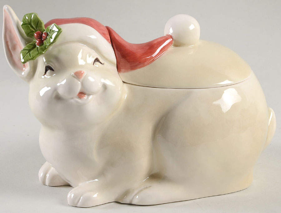 Happy Christmas Rabbit Figural Box & Lid by Fitz & Floyd-1