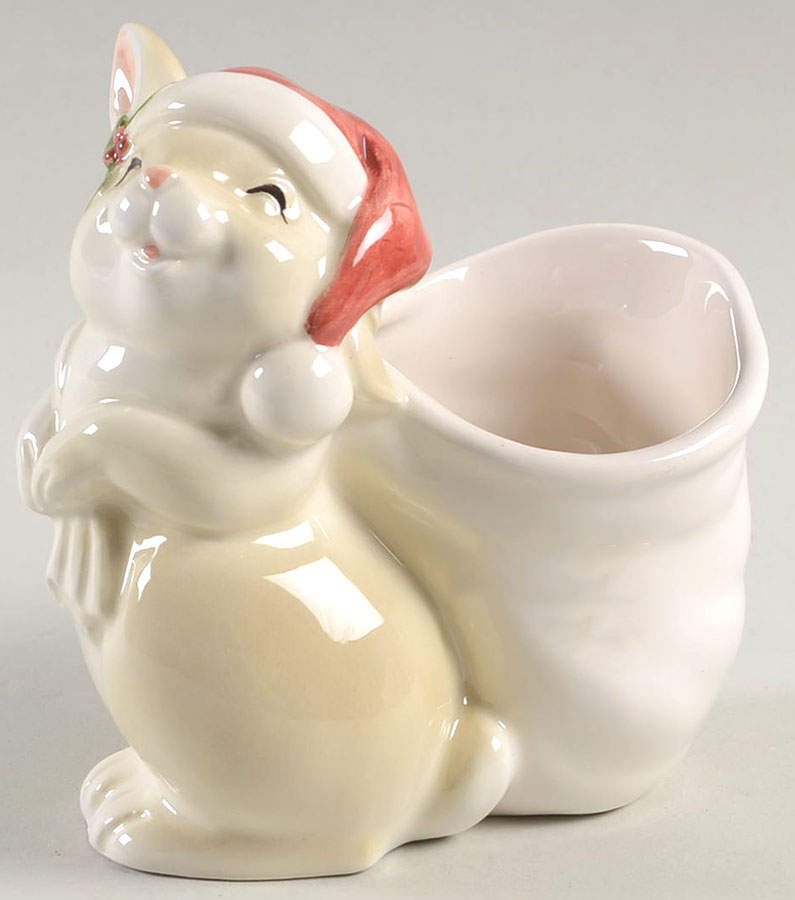 Happy Christmas Rabbit Small Candlestick by Fitz & Floyd-1