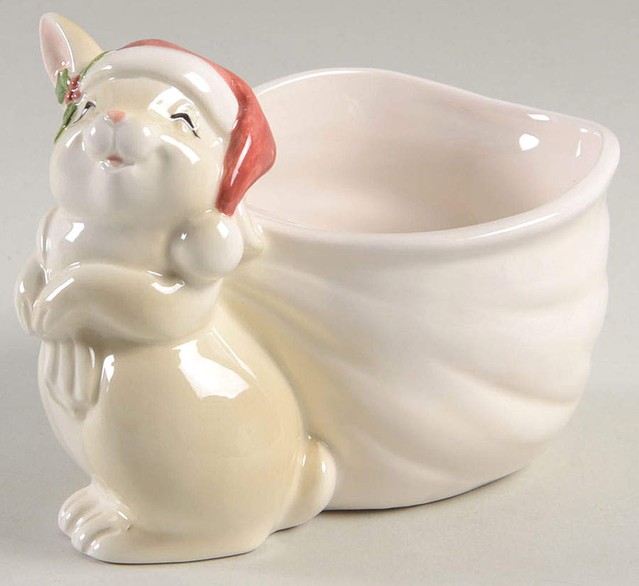 Happy Christmas Rabbit Open Candy Dish by Fitz & Floyd-1