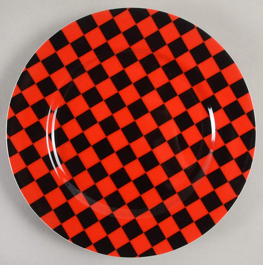 Checks (Red on Black) Salad Plate by Fitz & Floyd-1