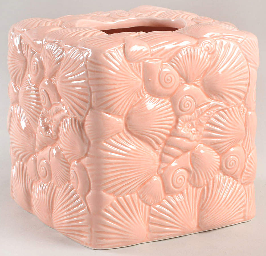 Island Shells Peach Square Tissue Box Cover by Fitz & Floyd-1